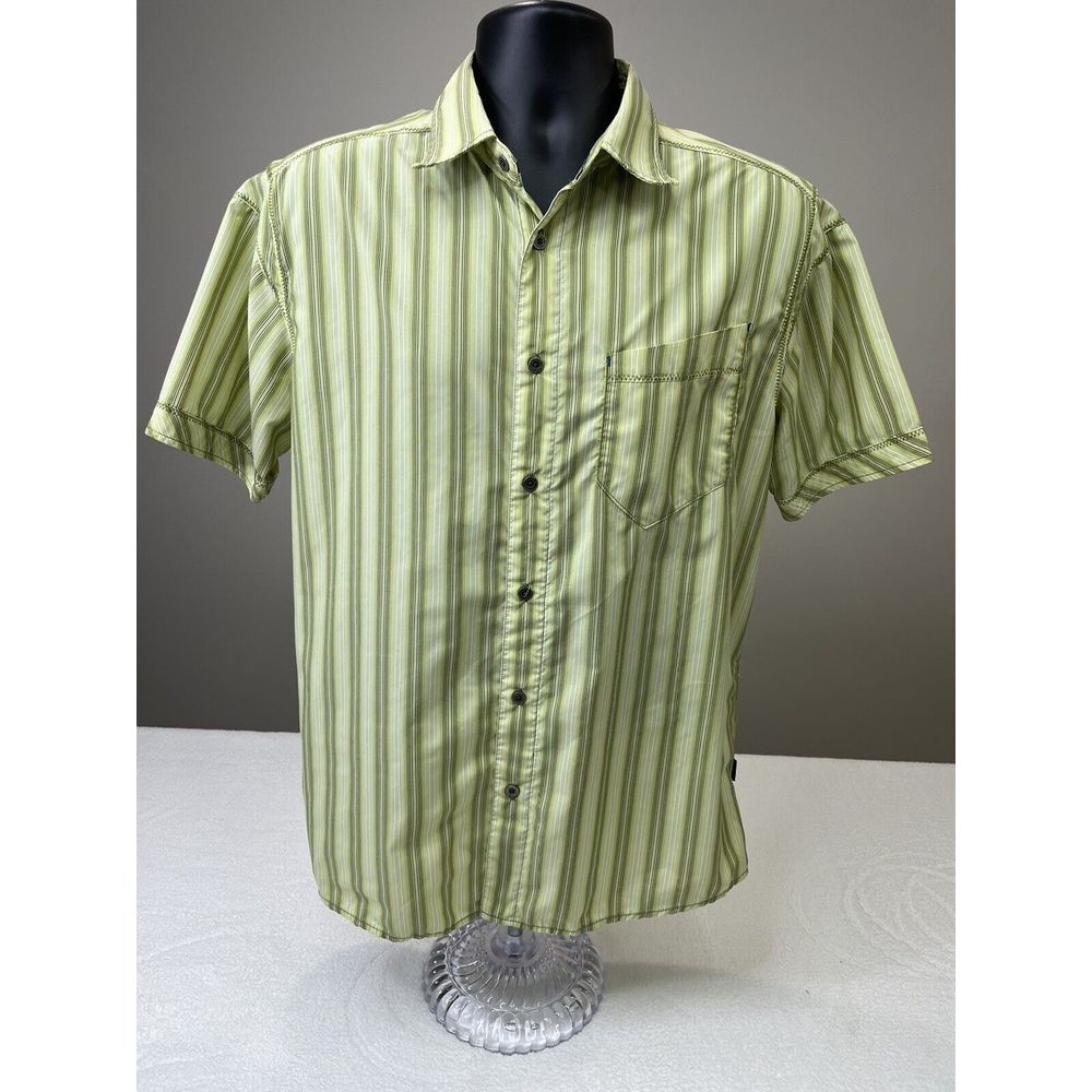KUHL Men Lime Green Striped Button Front Spread Collar Eluxur Shirt size M.